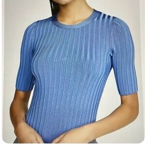 Veronica Beard Blue Ribbed Crew Neck Sweater